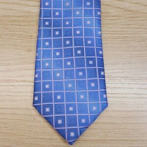 PERRY ELLIS Mens Neck Tie Blue Satin Geo Tile Square Gradient Ombre Classic